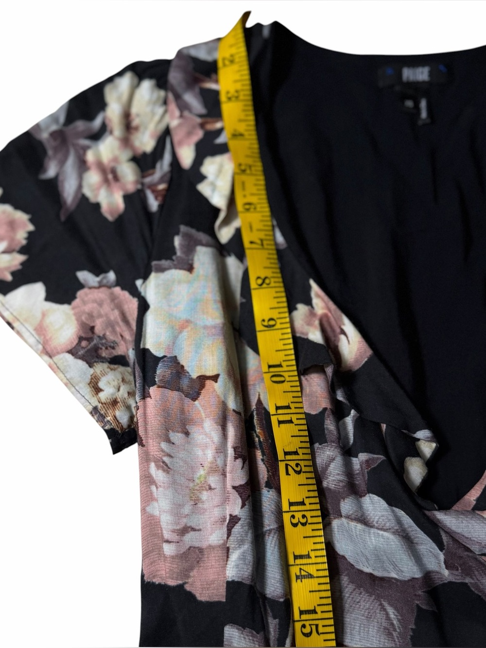 PAIGE Cardamom Floral Wrap Dress Black Evening Sand Ruffle Short Sleeve XS - Picture 11 of 15